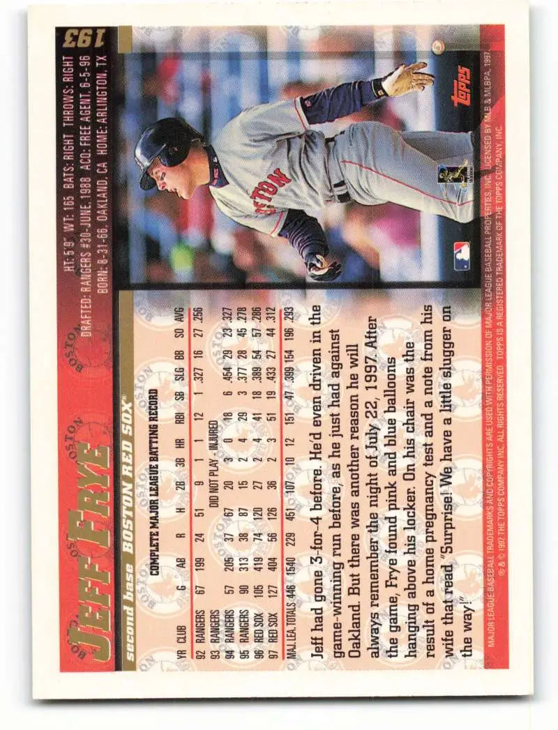 1998 Topps #193 Jeff Frye NM-MT Boston Red Sox Baseball Card - Baseball Card Single