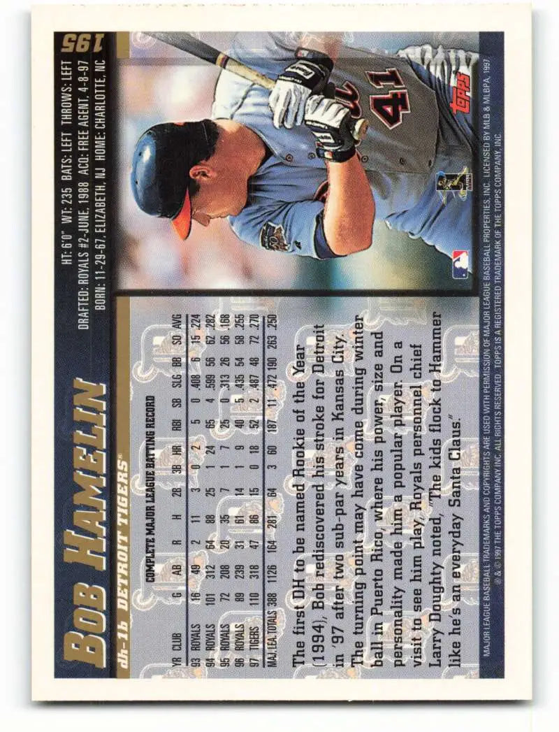 1998 Topps #195 Bob Hamelin NM-MT Detroit Tigers Baseball Card - Baseball Card Single