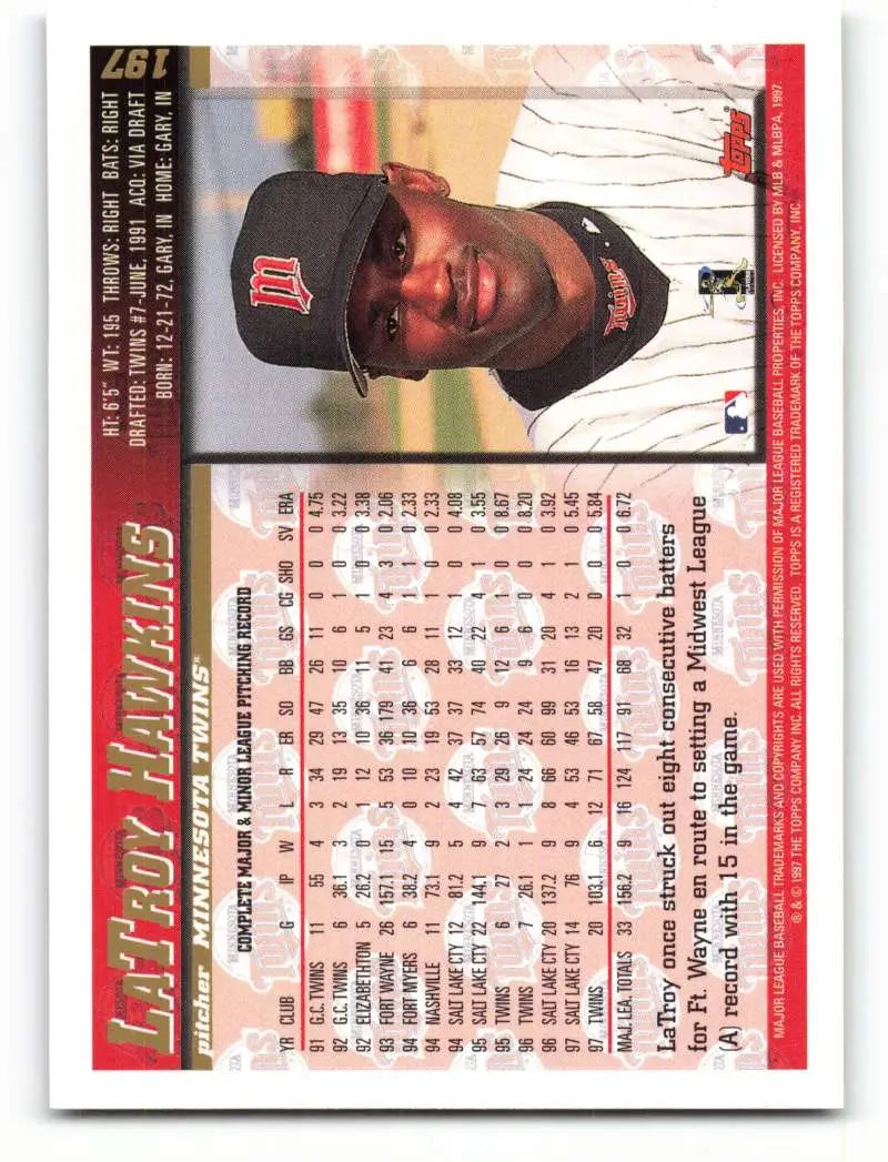 1998 Topps #197 LaTroy Hawkins NM-MT Minnesota Twins Baseball Card - Baseball Card Single