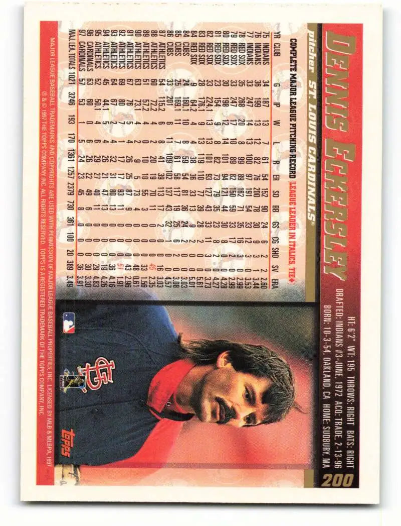1998 Topps #200 Dennis Eckersley NM-MT St. Louis Cardinals Baseball Card - Baseball Card Single