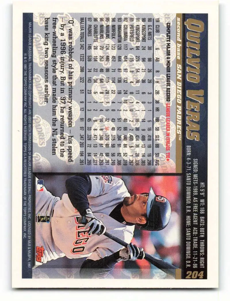 1998 Topps #204 Quilvio Veras NM-MT San Diego Padres Baseball Card - Baseball Card Single