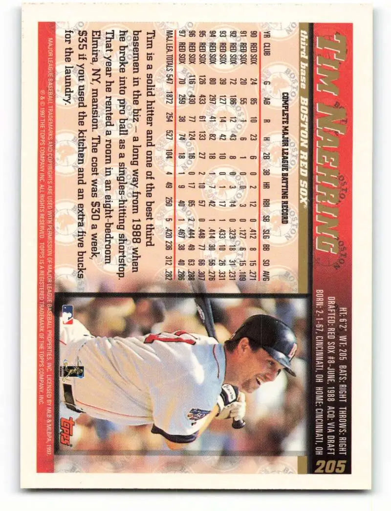 1998 Topps #205 Tim Naehring NM-MT Boston Red Sox Baseball Card - Baseball Card Single