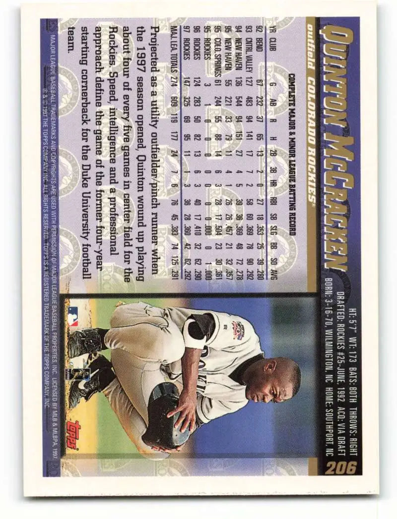 1998 Topps #206 Quinton McCracken NM-MT Colorado Rockies Baseball Card - Baseball Card Single