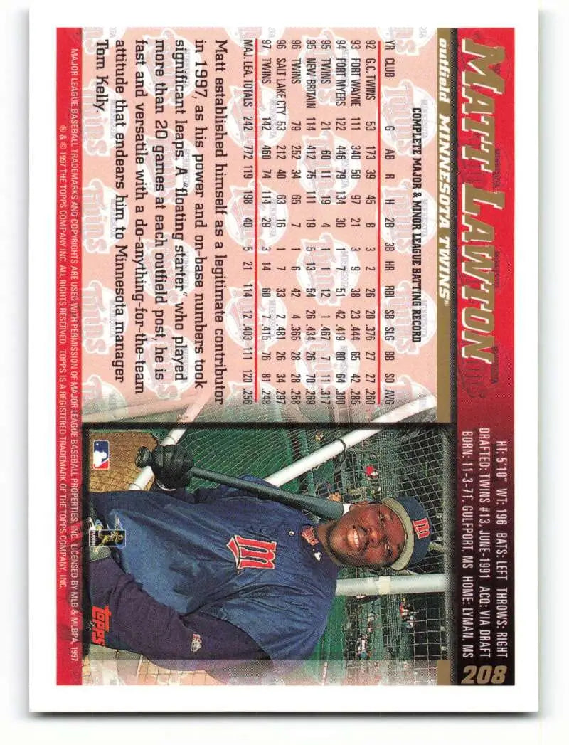 1998 Topps #208 Matt Lawton NM-MT Minnesota Twins Baseball Card - Baseball Card Single