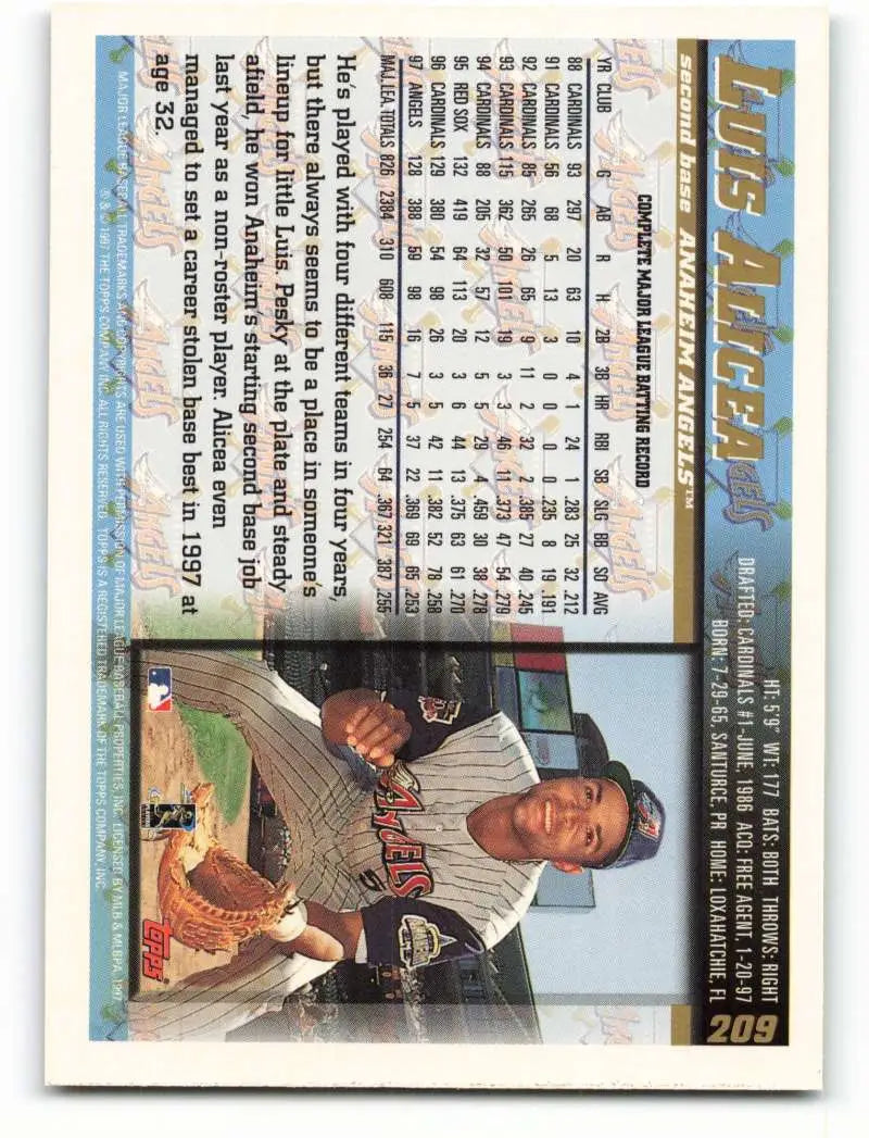 1998 Topps #209 Luis Alicea NM-MT Anaheim Angels Baseball Card - Baseball Card Single