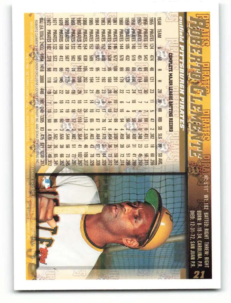1998 Topps #21 Roberto Clemente NM-MT Pittsburgh Pirates Baseball Card - Baseball Card Single