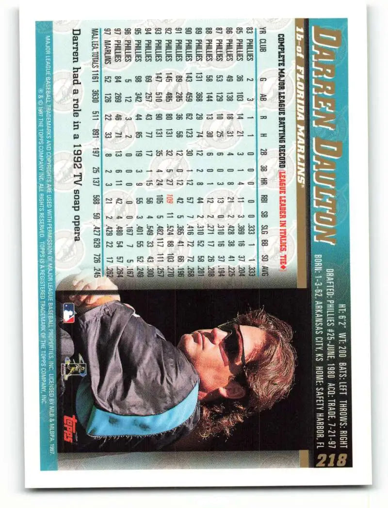 1998 Topps #218 Darren Daulton NM-MT Florida Marlins Baseball Card - Baseball Card Single