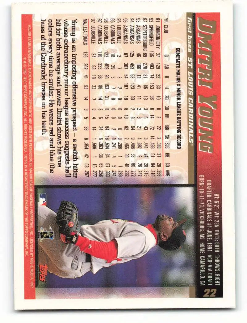 1998 Topps #22 Dmitri Young NM-MT St. Louis Cardinals Baseball Card - Baseball Card Single