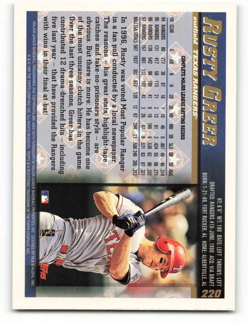 1998 Topps #220 Rusty Greer NM-MT Texas Rangers Baseball Card - Baseball Card Single