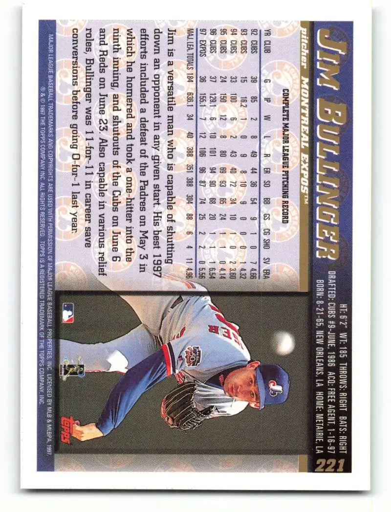 1998 Topps #221 Jim Bullinger NM-MT Montreal Expos Baseball Card - Baseball Card Single