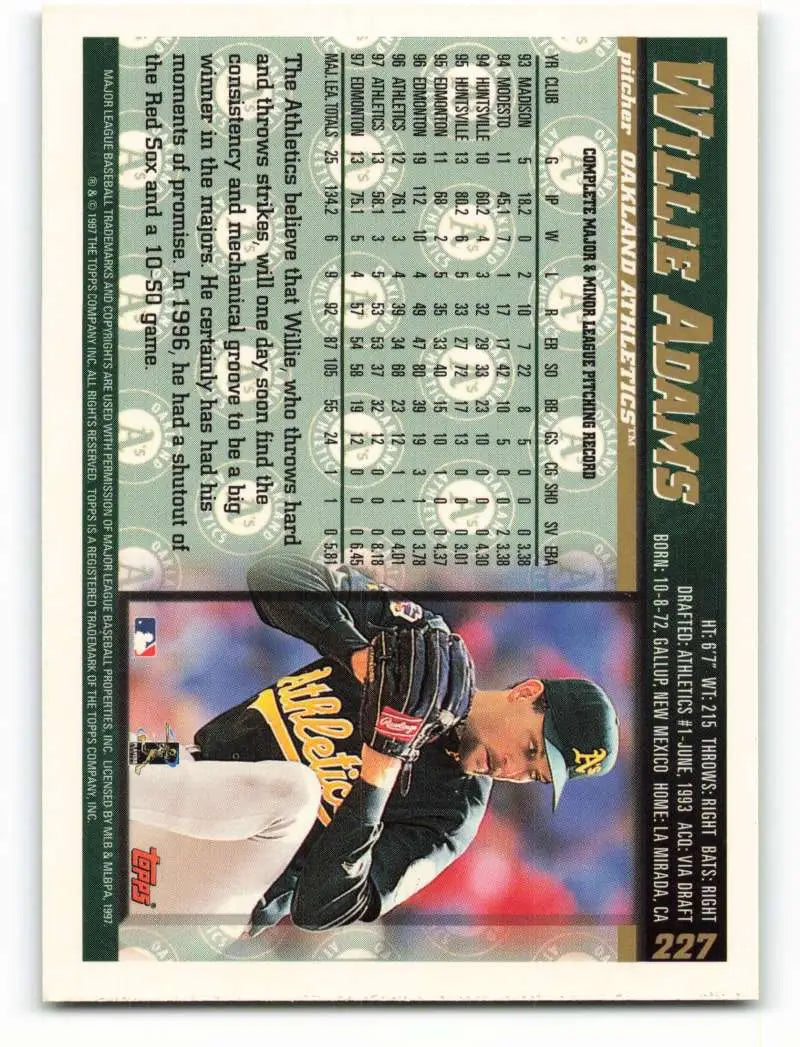 1998 Topps #227 Willie Adams NM-MT Oakland Athletics Baseball Card - Baseball Card Single