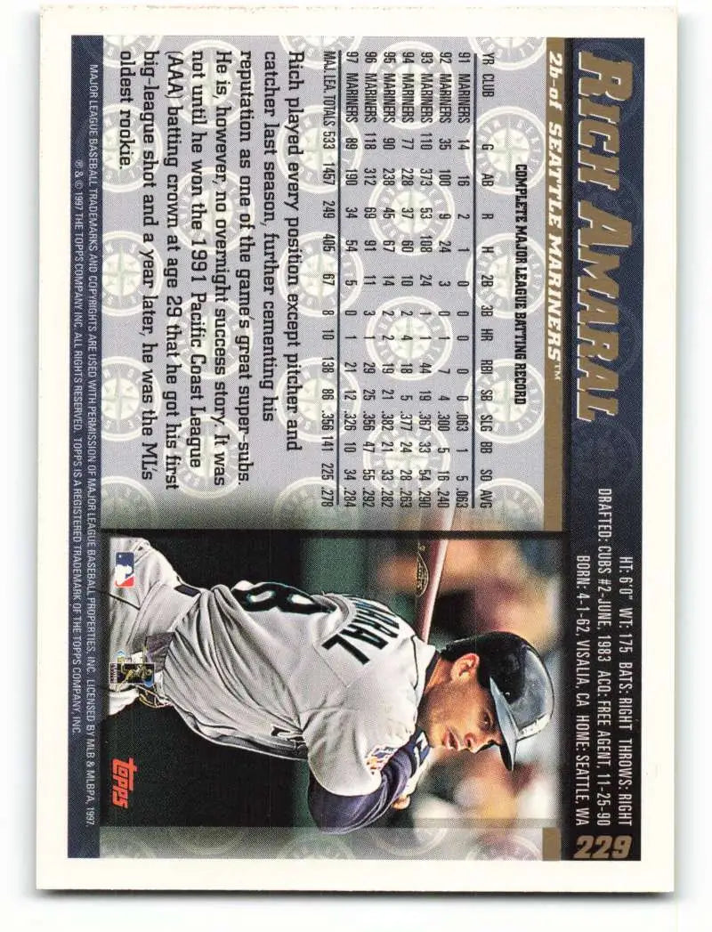 1998 Topps #229 Rich Amaral NM-MT Seattle Mariners Baseball Card - Baseball Card Single