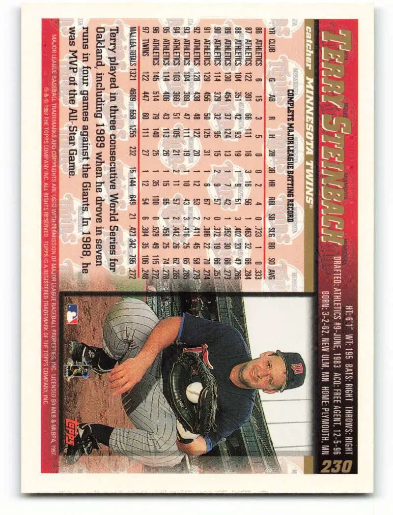 1998 Topps #230 Terry Steinbach NM-MT Minnesota Twins Baseball Card - Baseball Card Single