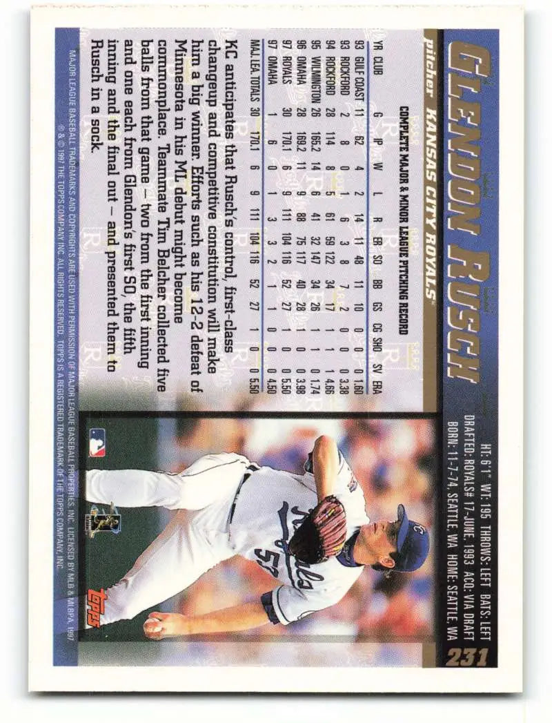 1998 Topps #231 Glendon Rusch NM-MT Kansas City Royals Baseball Card - Baseball Card Single