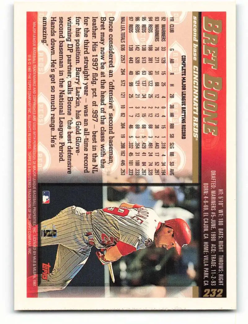 1998 Topps #232 Bret Boone NM-MT Cincinnati Reds Baseball Card - Baseball Card Single