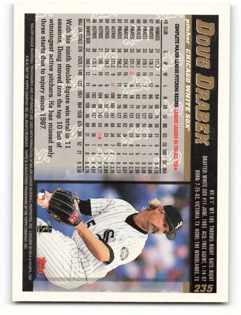 1998 Topps #235 Doug Drabek NM-MT Chicago White Sox Baseball Card - Baseball Card Single
