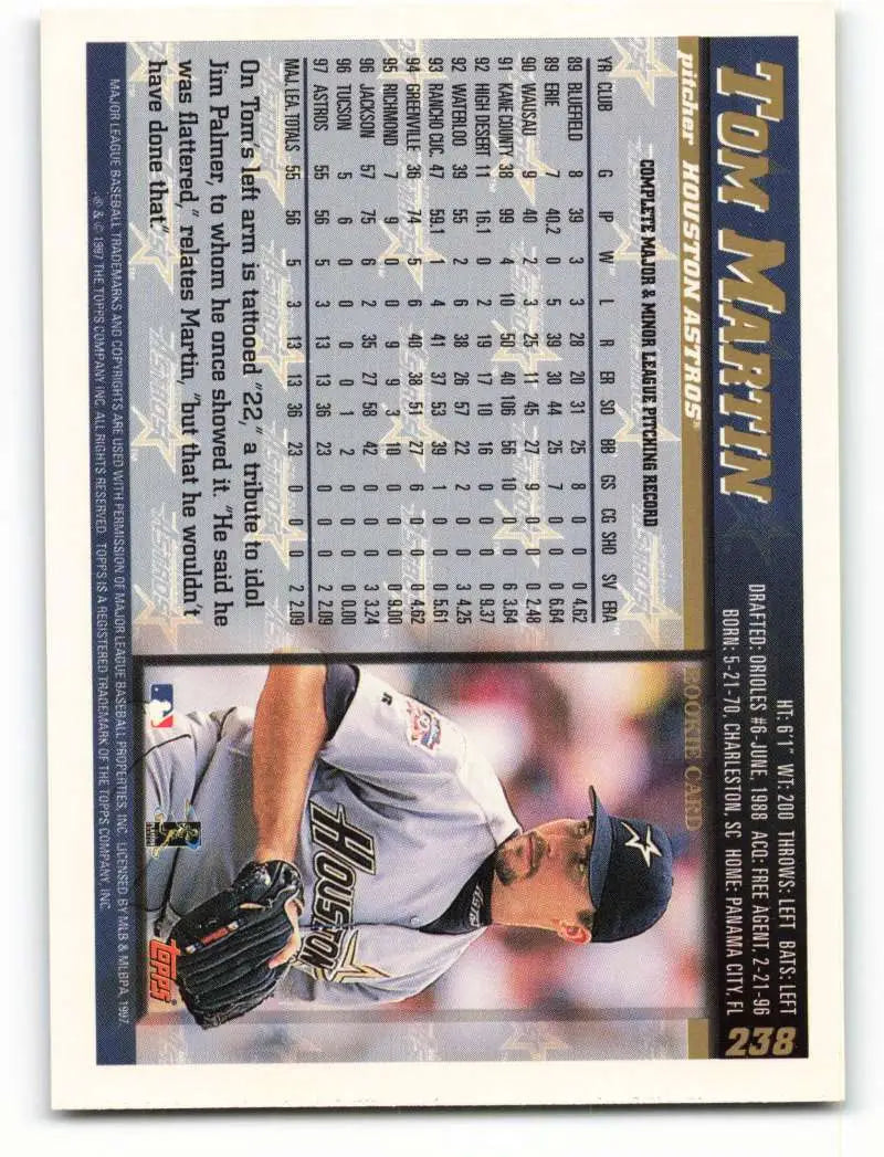 1998 Topps #238 Tom Martin NM-MT RC Rookie Houston Astros Baseball Card - Baseball Card Single