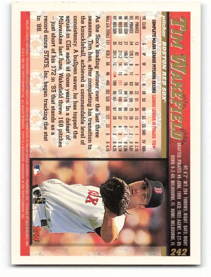 1998 Topps #242 Tim Wakefield NM-MT Boston Red Sox Baseball Card - Baseball Card Single