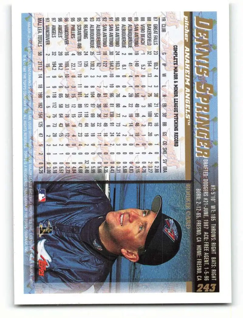 1998 Topps #243 Dennis Springer NM-MT Anaheim Angels Baseball Card - Baseball Card Single