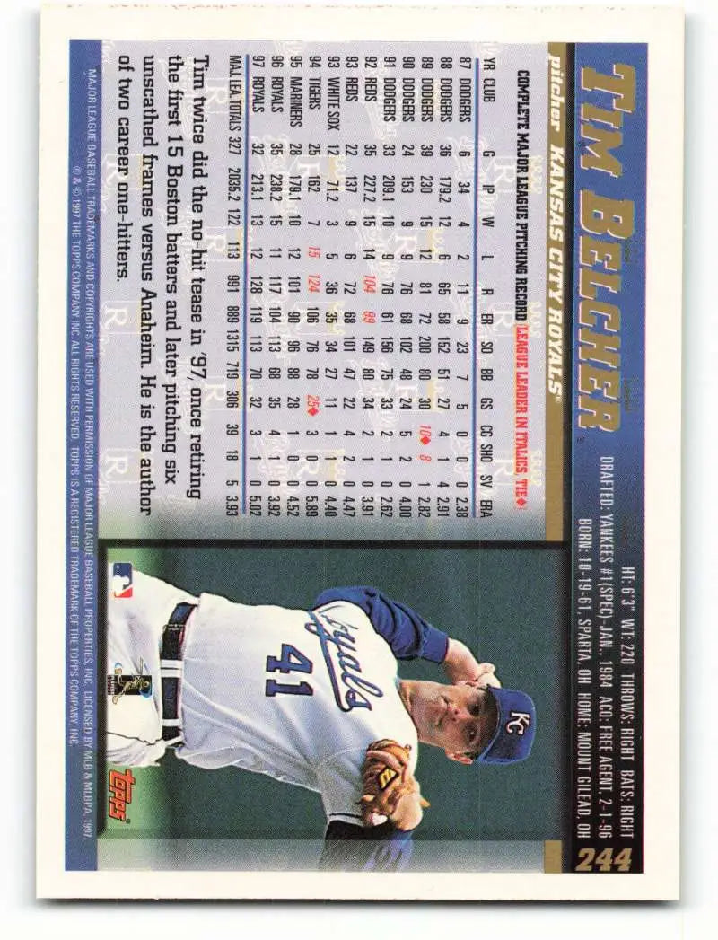 1998 Topps #244 Tim Belcher NM-MT Kansas City Royals Baseball Card - Baseball Card Single