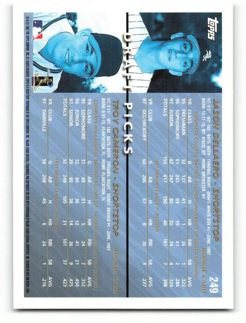 1998 Topps #249 Jason Dellaero/Troy Cameron NM-MT Chicago White Sox/Atlanta Braves Baseball Card - Baseball Card Single