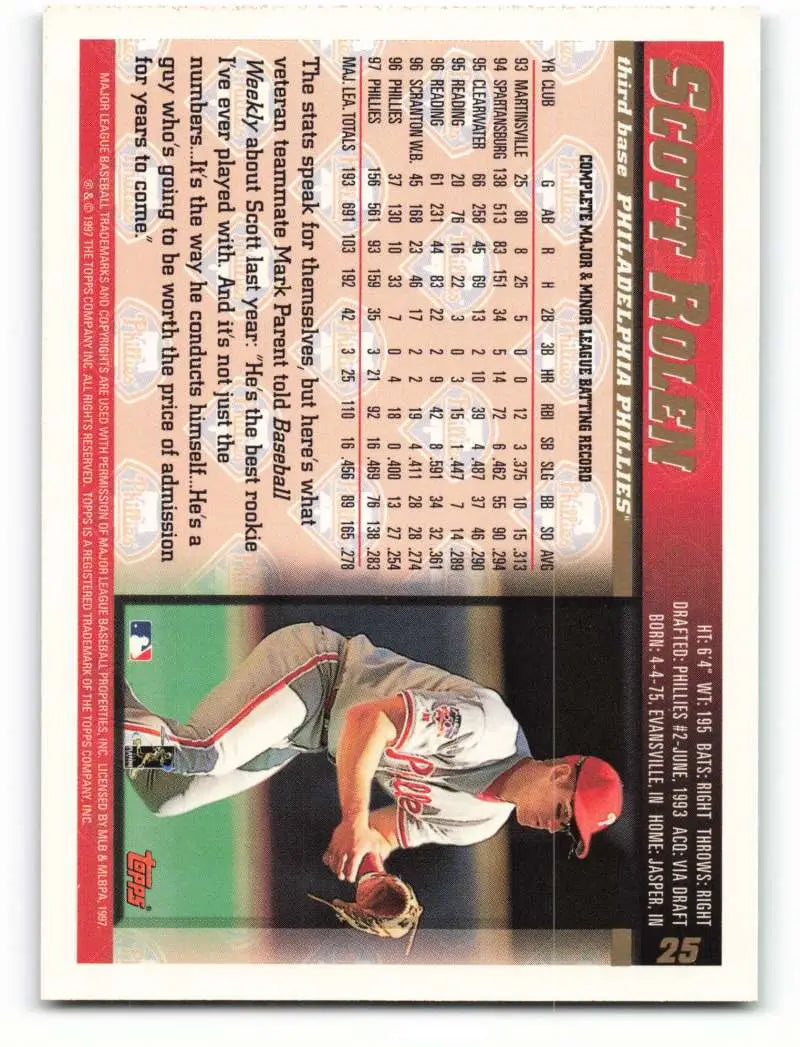 1998 Topps #25 Scott Rolen NM-MT Philadelphia Phillies Baseball Card - Baseball Card Single