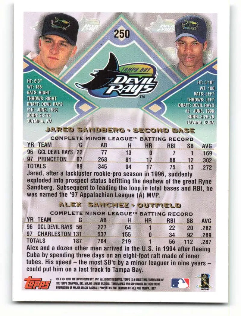 1998 Topps #250 Jared Sandberg/Alex Sanchez NM-MT Tampa Bay Devil Rays Baseball Card - Baseball Card Single