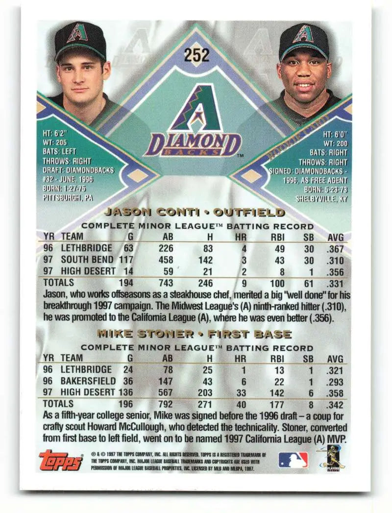 1998 Topps #252 Jason Conti/Mike Stoner NM-MT RC Rookie Arizona Diamondbacks Baseball Card - Baseball Card Single
