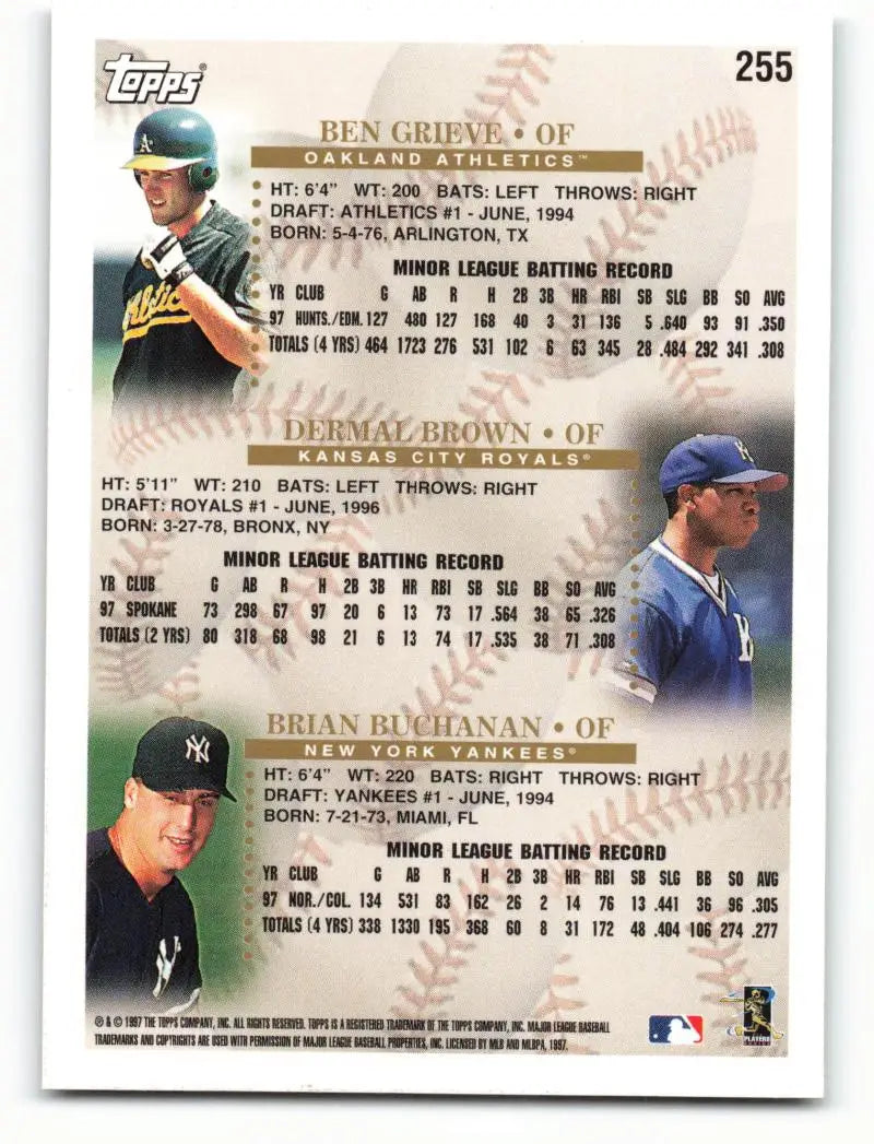 1998 Topps #255 Ben Grieve/Dermal Brown/Brian Buchanan NM-MT Oakland Athletics/Kansas City Royals/New York Yankees