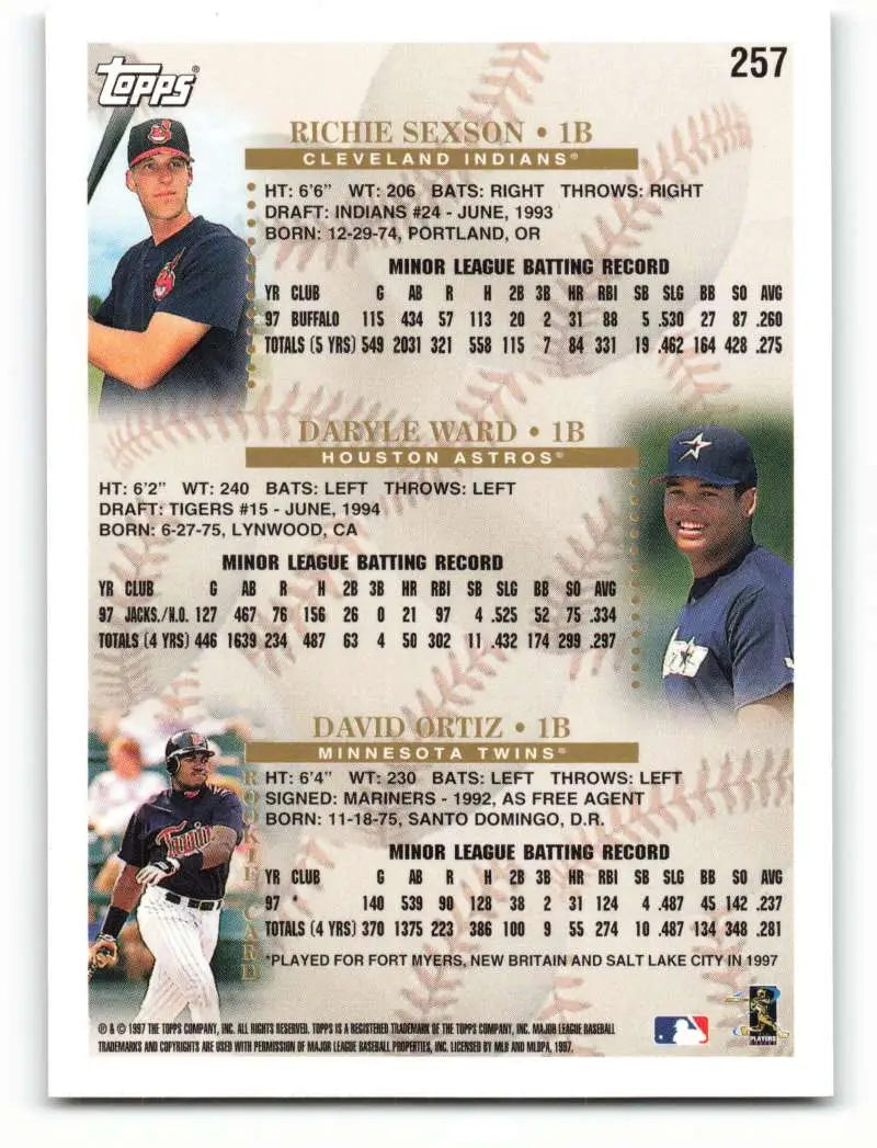 1998 Topps #257 Richie Sexson/Daryle Ward/David Ortiz NM-MT Cleveland Indians/Houston Astros/Minnesota Twins Baseball
