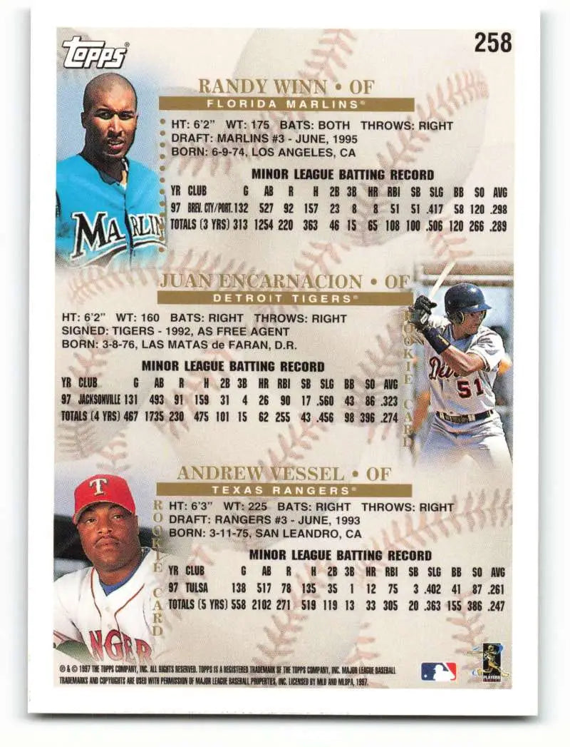 1998 Topps #258 Randy Winn/Juan Encarnacion/Andrew Vessel NM-MT Florida Marlins/Detroit Tigers/Texas Rangers Baseball