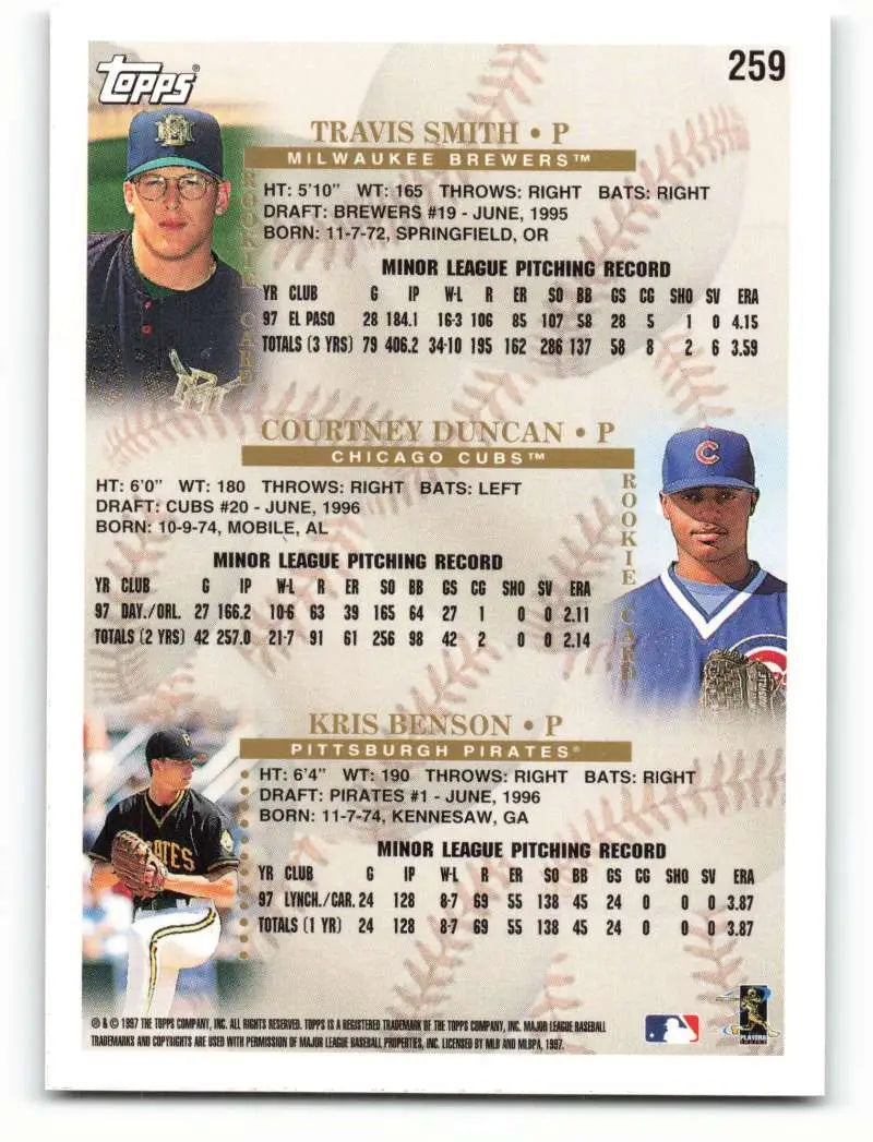 1998 Topps #259 Travis Smith/Courtney Duncan/Kris Benson NM-MT RC Rookie Milwaukee Brewers/Chicago Cubs/Pittsburgh