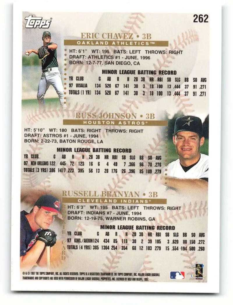 1998 Topps #262 Eric Chavez/Russ Johnson/Russell Branyan NM-MT Oakland Athletics/Houston Astros/Cleveland Indians