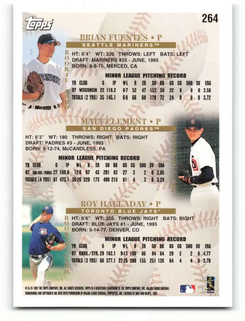 1998 Topps #264 Brian Fuentes/Matt Clement/Roy Halladay NM-MT RC Rookie Seattle Mariners/San Diego Padres/Toronto Blue