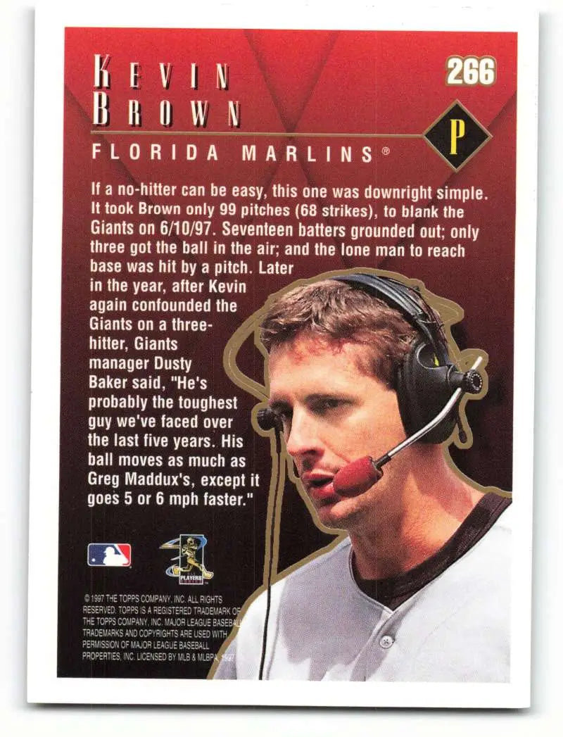 1998 Topps #266 Kevin Brown NM-MT Florida Marlins Baseball Card - Baseball Card Single