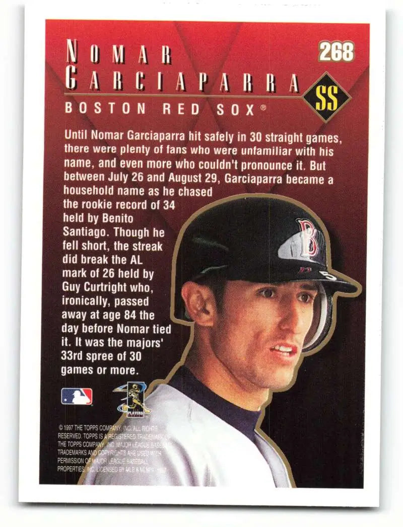 1998 Topps #268 Nomar Garciaparra NM-MT Boston Red Sox Baseball Card - Baseball Card Single