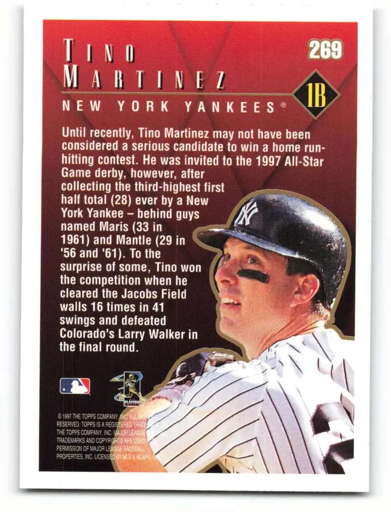 1998 Topps #269 Tino Martinez NM-MT New York Yankees Baseball Card - Baseball Card Single