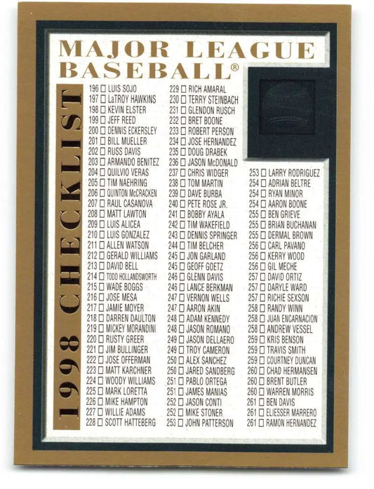 1998 Topps #276 Checklist 196-283/Inserts NM-MT Baseball Card - Baseball Card Single