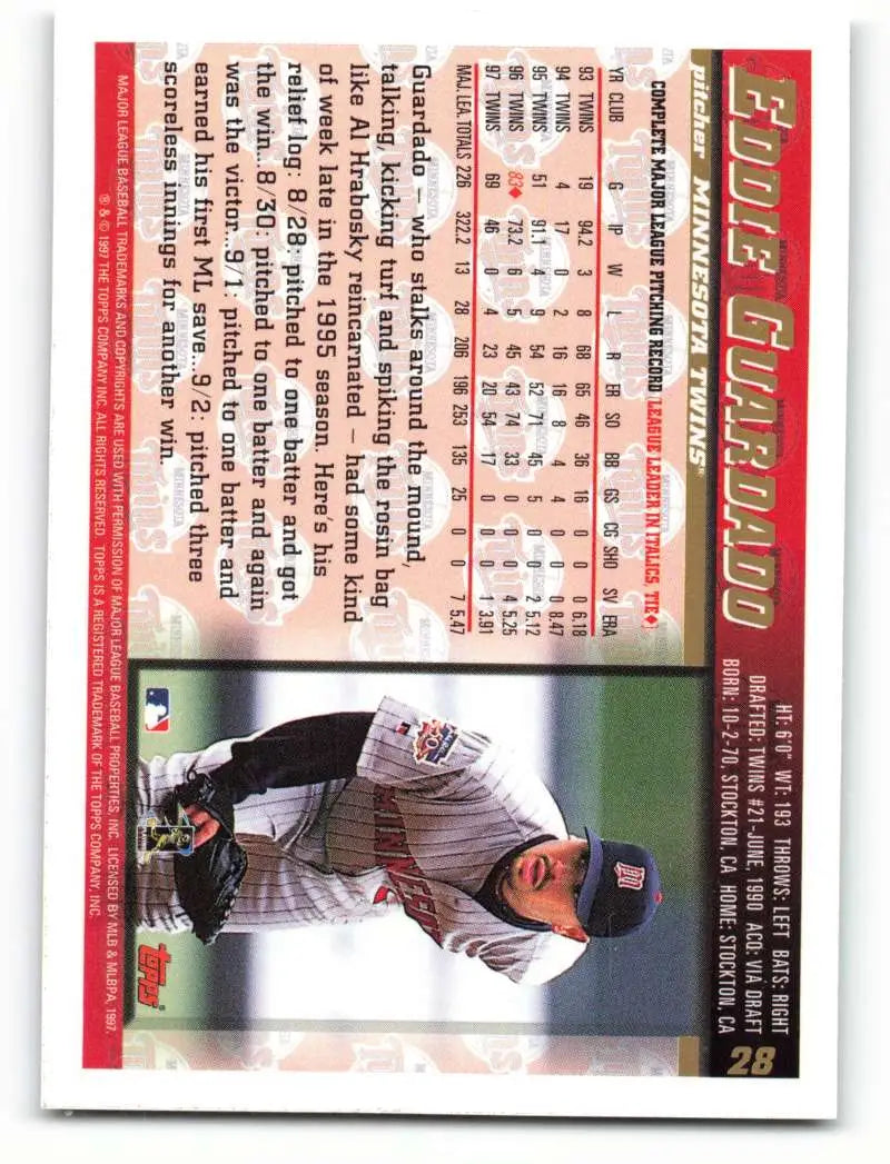 1998 Topps #28 Eddie Guardado NM-MT Minnesota Twins Baseball Card - Baseball Card Single