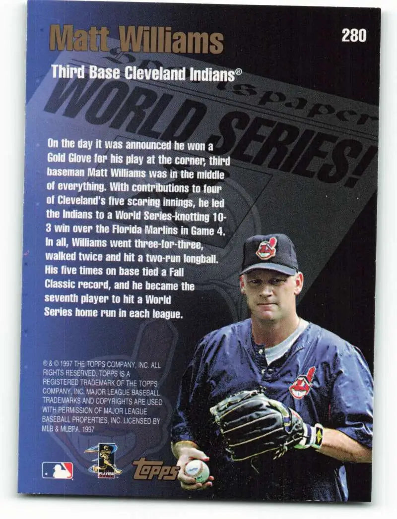 1998 Topps #280 Matt Williams NM-MT Cleveland Indians Baseball Card - Baseball Card Single