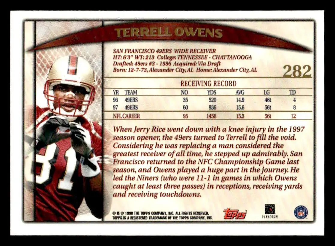 1998 Topps #282 Terrell Owens San Francisco 49ers - Football Card Single