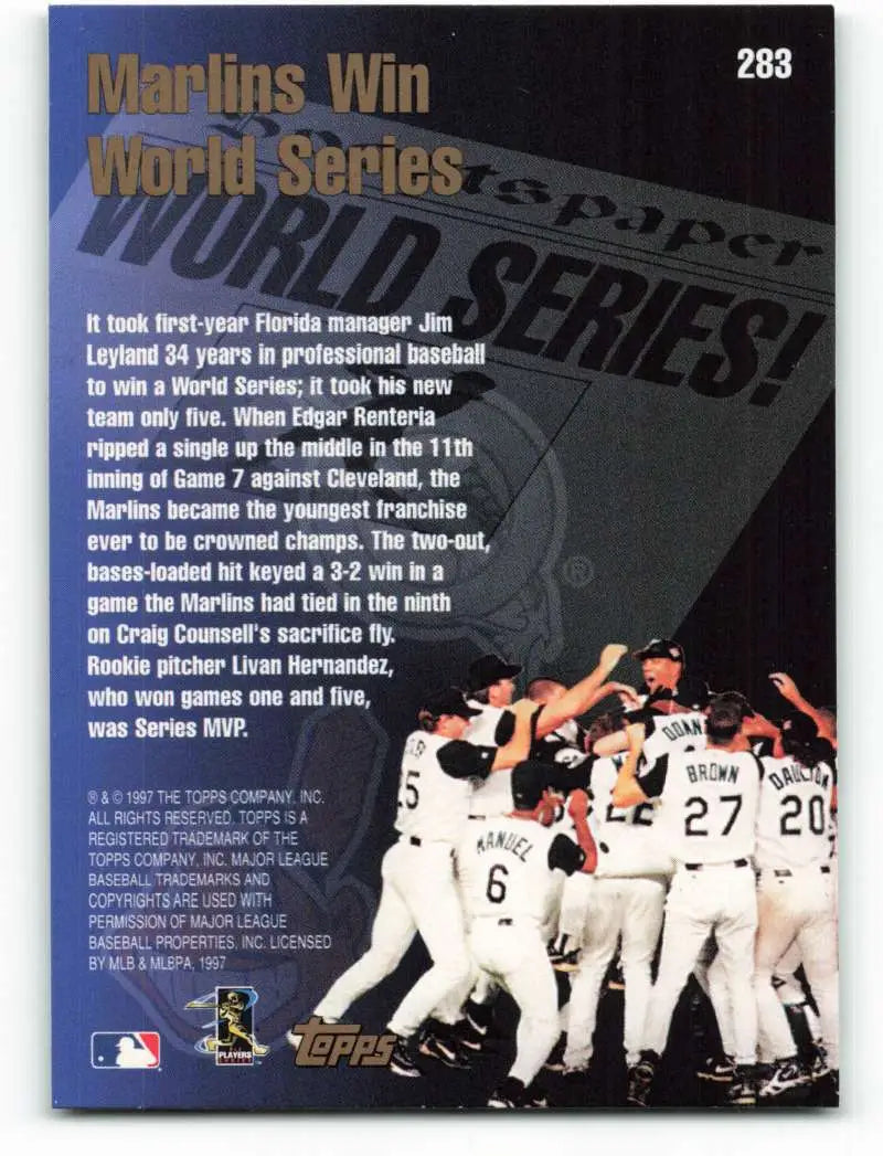1998 Topps #283 Marlins Champs NM-MT Florida Marlins Baseball Card - Baseball Card Single