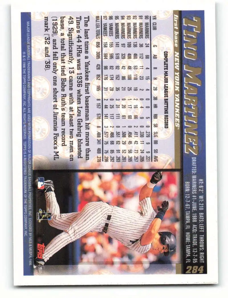 1998 Topps #284 Tino Martinez NM-MT New York Yankees Baseball Card - Baseball Card Single