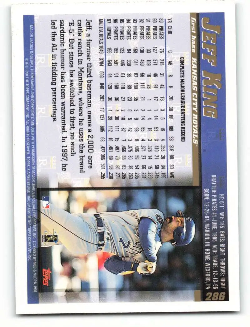 1998 Topps #286 Jeff King NM-MT Kansas City Royals Baseball Card - Baseball Card Single