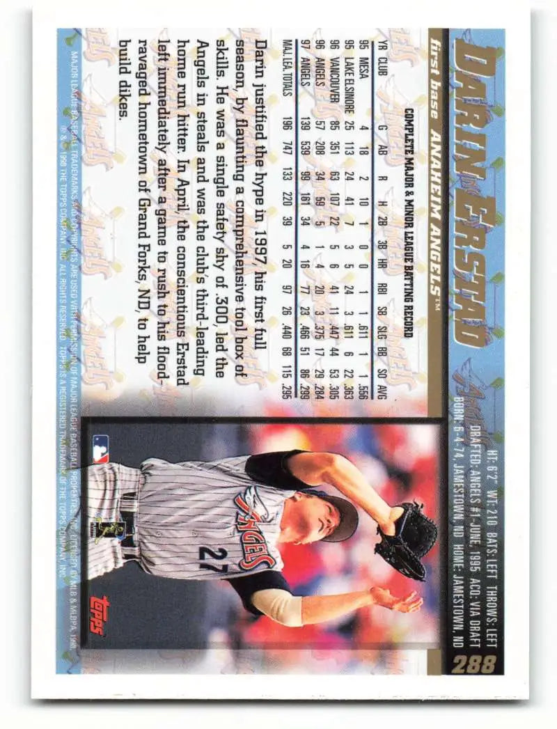 1998 Topps #288 Darin Erstad NM-MT Anaheim Angels Baseball Card - Baseball Card Single