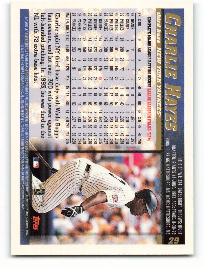 1998 Topps #29 Charlie Hayes NM-MT New York Yankees Baseball Card - Baseball Card Single