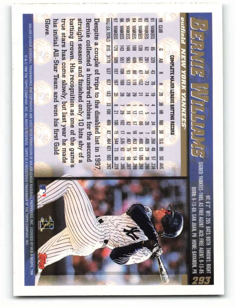1998 Topps #293 Bernie Williams NM-MT New York Yankees Baseball Card - Baseball Card Single