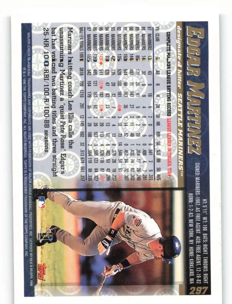 1998 Topps #297 Edgar Martinez NM-MT Seattle Mariners Baseball Card - Baseball Card Single