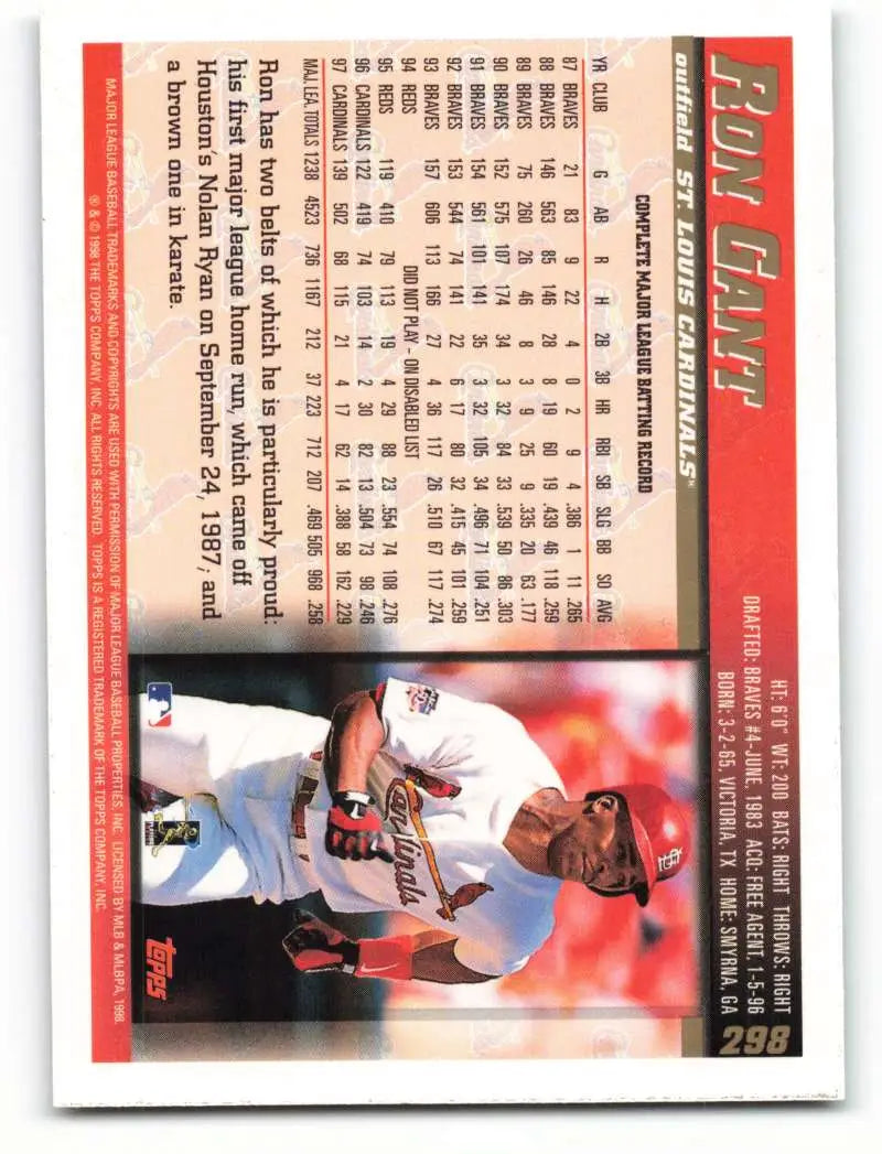 1998 Topps #298 Ron Gant NM-MT St. Louis Cardinals Baseball Card - Baseball Card Single