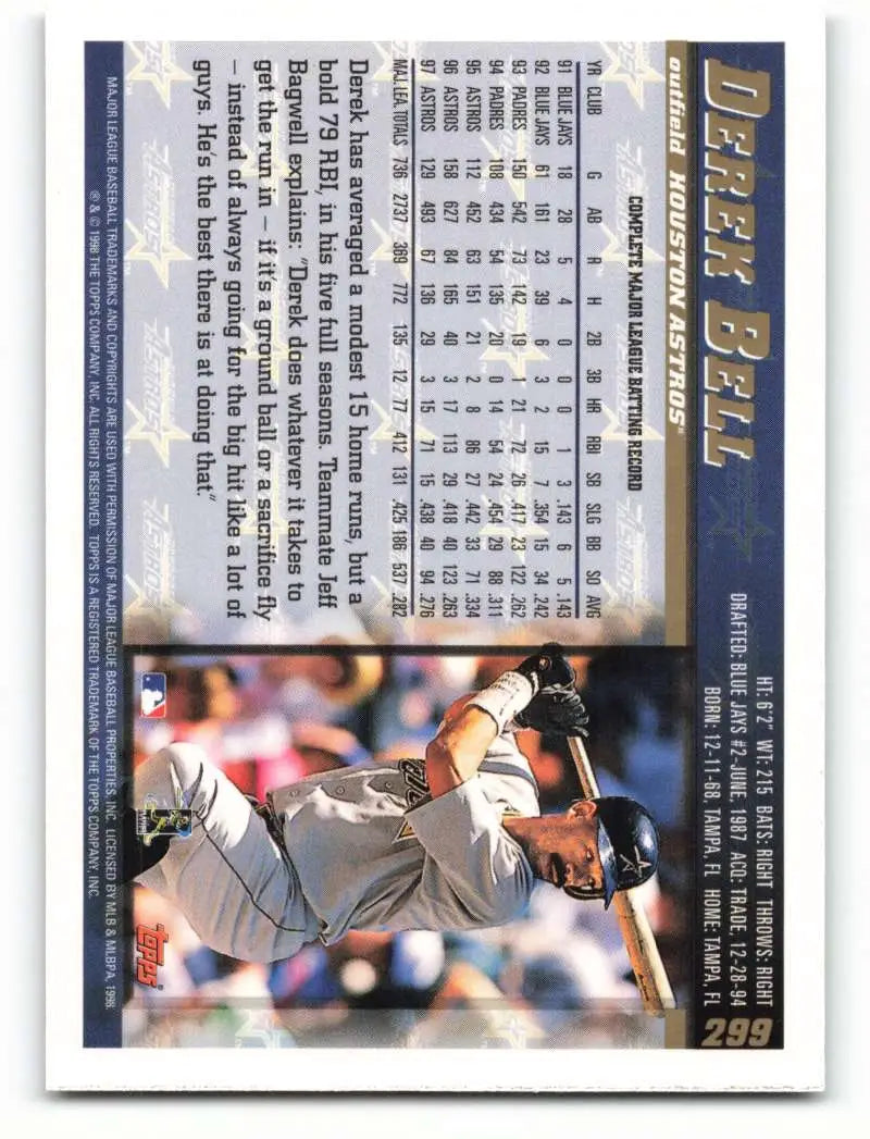 1998 Topps #299 Derek Bell NM-MT Houston Astros Baseball Card - Baseball Card Single